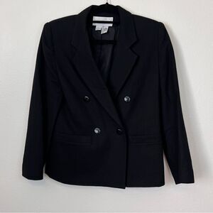 Fundamental Things Blazer Black Petite Size 4P Double Breasted 100% Wool Career